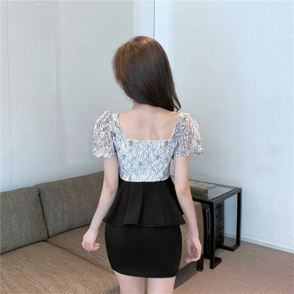 Summer New Lace Square Collar Flouncing Slim Dress 5