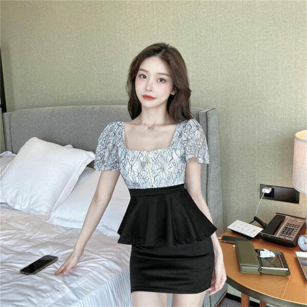 Summer New Lace Square Collar Flouncing Slim Dress 4