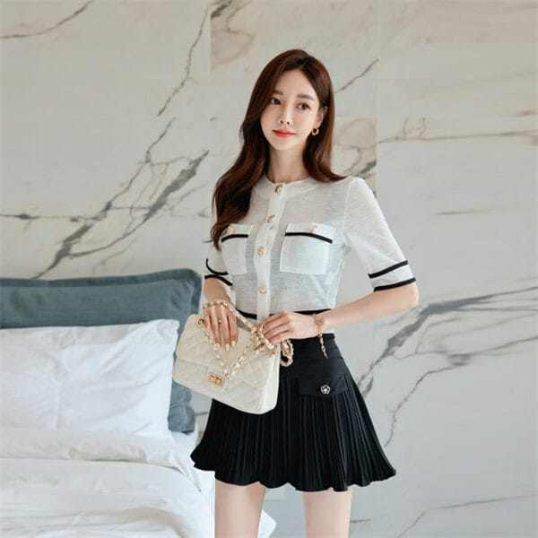 Summer New Round Neck Slim Tee with Pleated Skirt 4
