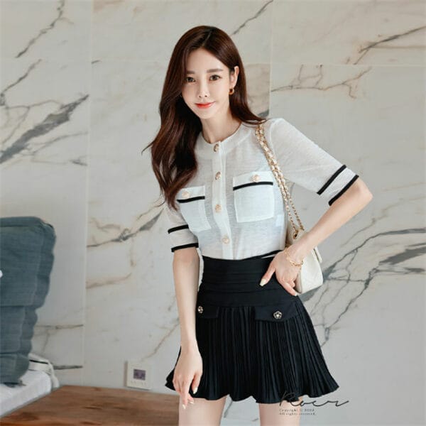 Summer New Round Neck Slim Tee with Pleated Skirt 3