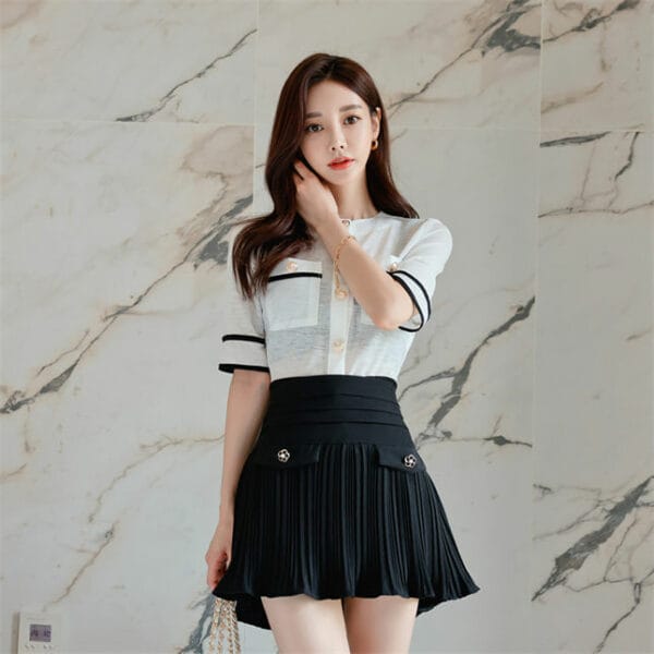 Summer New Round Neck Slim Tee with Pleated Skirt 2