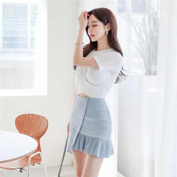 Summer New Twisted Cotton Tees with Pleated Short Skirt 2