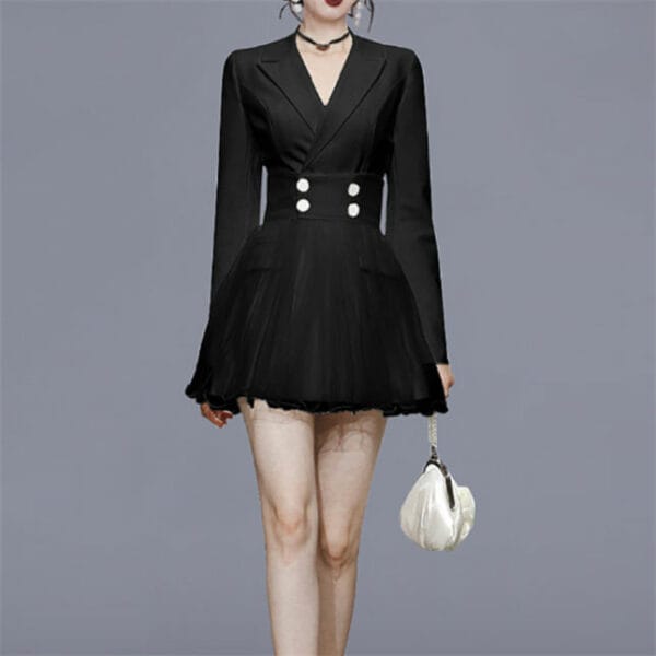 Tailored Collar Jacket with Fluffy Short Skirt 4