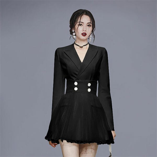 Tailored Collar Jacket with Fluffy Short Skirt 3
