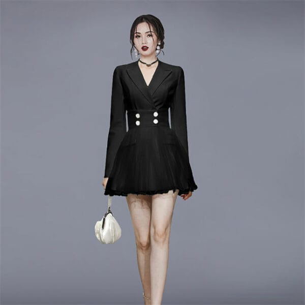 Tailored Collar Jacket with Fluffy Short Skirt 2