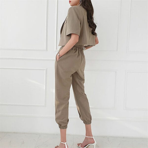 Vogue Korea Tailored Collar Short Jacket with Elastic Waist Pants 4
