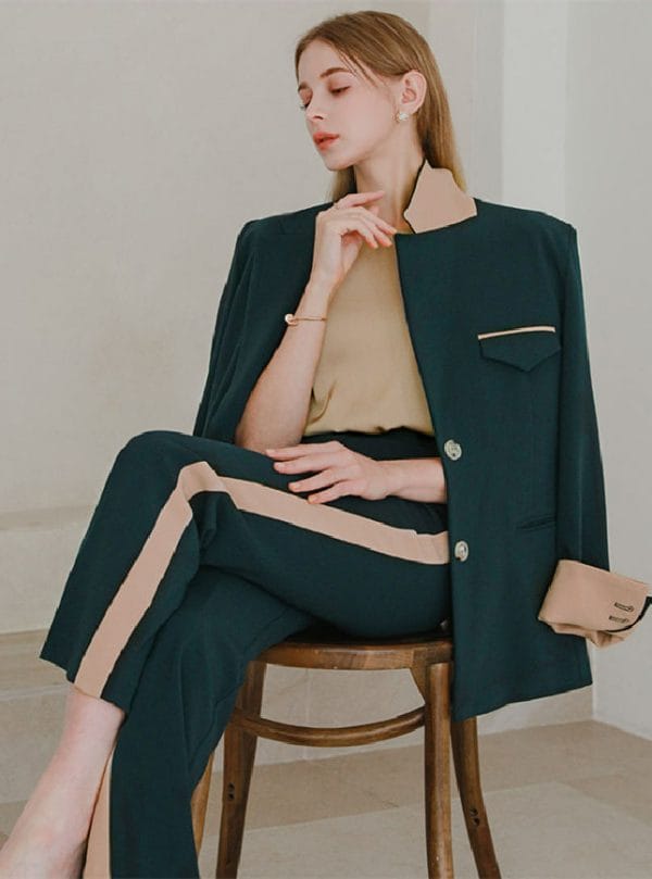 Vogue Lady 2 Colors Tailored Collar Jacket with Long Pants 5