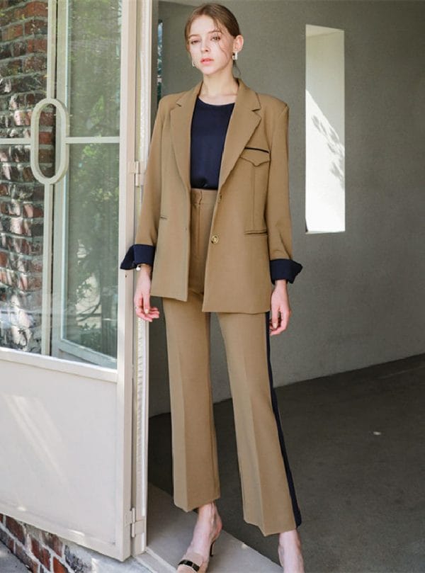 Vogue Lady 2 Colors Tailored Collar Jacket with Long Pants 1