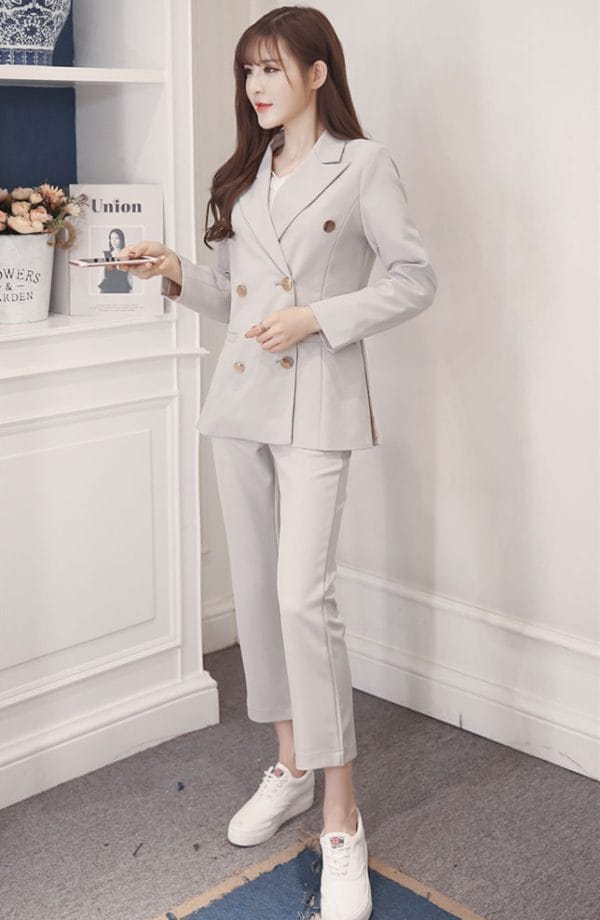Vogue Lady Tailored Collar Double-breasted Slim Long Suits 4