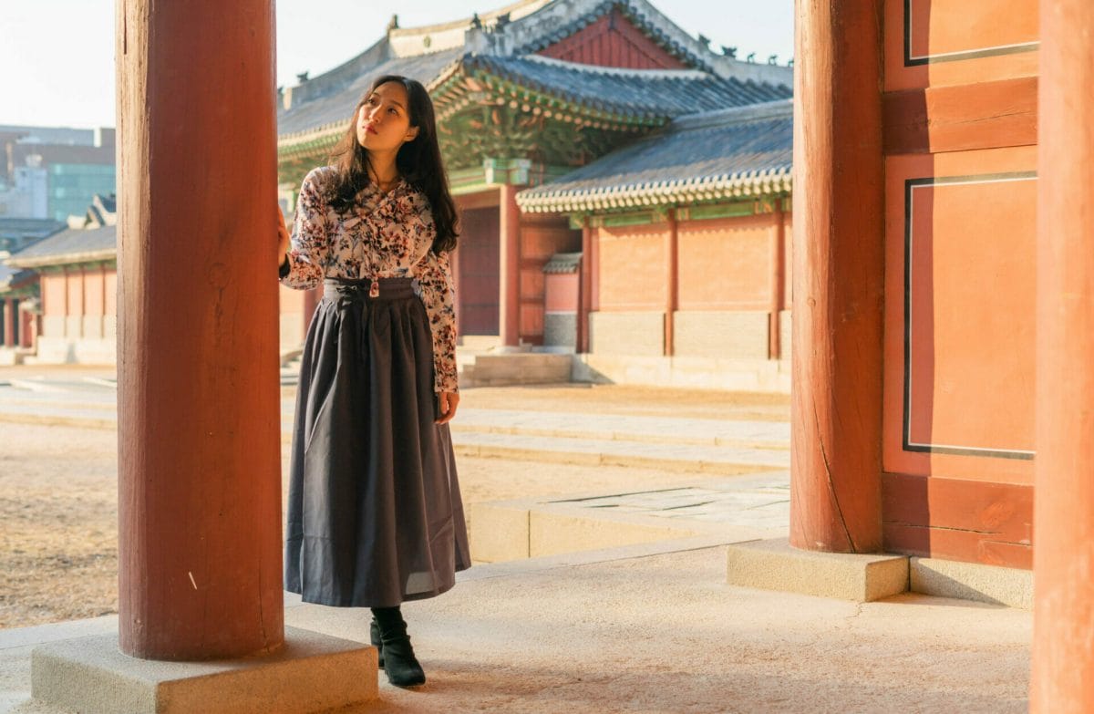 Korean woman in modern hanbok at Changdeokgung Palace