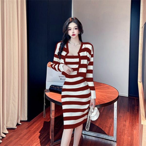 4 Colors Stripes Knitting Tops with Straps Dress 4