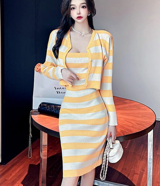 4 Colors Stripes Knitting Tops with Straps Dress 10