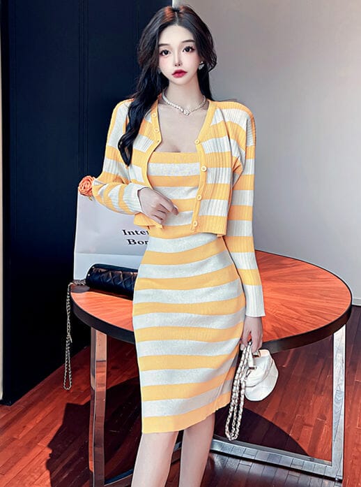 4 Colors Stripes Knitting Tops with Straps Dress 1
