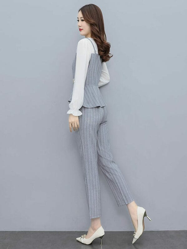 Fashion Chiffon Sleeve Splicing Stripes Long Suits 4