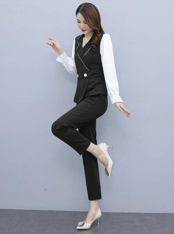 Korea Tailored Collar Slim Two Pieces Long Suits 5