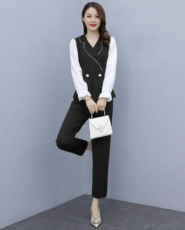 Korea Tailored Collar Slim Two Pieces Long Suits 4