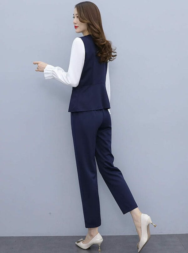 Korea Tailored Collar Slim Two Pieces Long Suits 3
