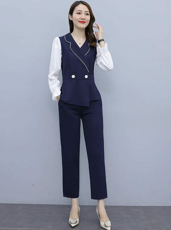 Korea Tailored Collar Slim Two Pieces Long Suits 1