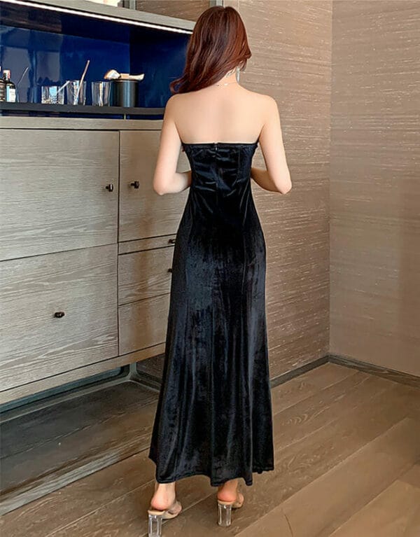 Wholesale Sexy 2 Colors Fitted Waist Strapless Fishtail Long Dress 6
