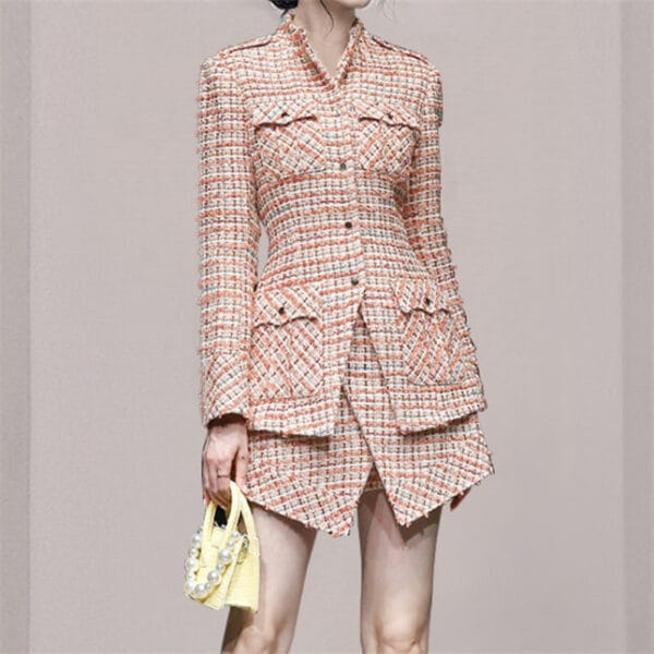 Winter Fashion Single-breasted Tweed Thick Short Suits 3