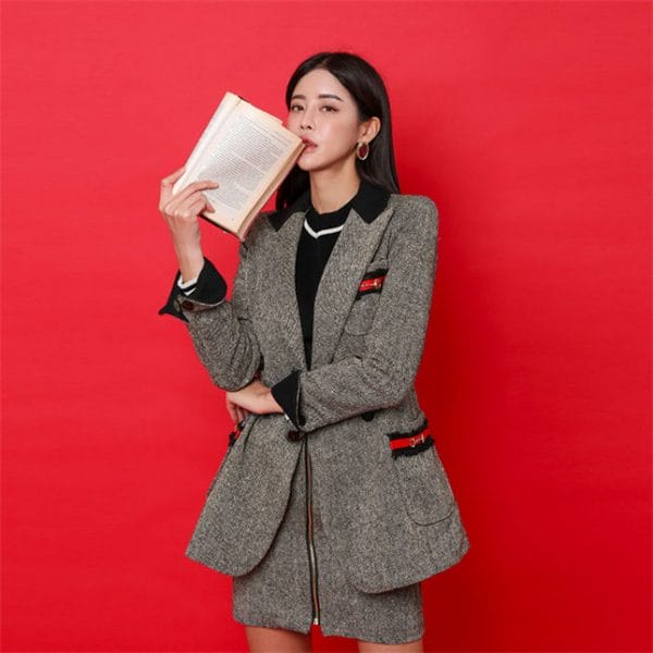 Winter Fashion Tailored Collar Wool Jacket with Zipper Skirt 4